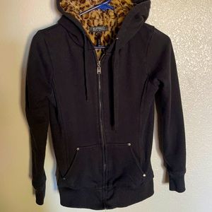 Cheetah print fur lined  black jacket